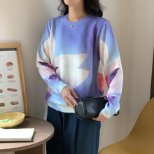 2025圆领毛衣套头秋冬加厚高级中式水墨画印花中年女时尚上衣长袖