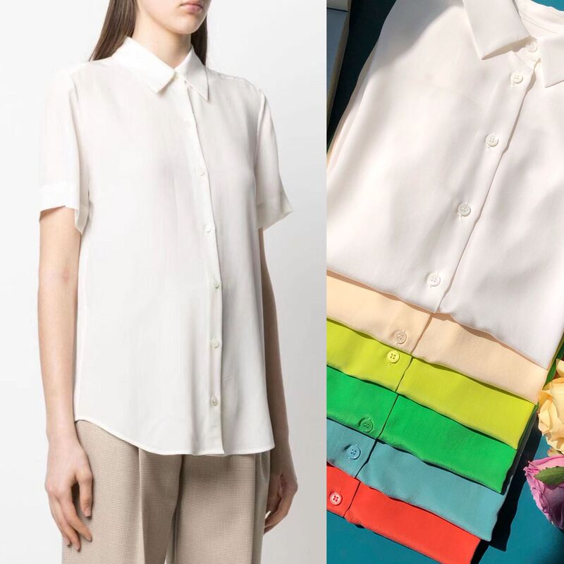18mm Sand-Washed Silk·Simple Plain Style Silk Shirt Without Pockets in Six Colors, Short-Sleeved, Cool as the Wind~