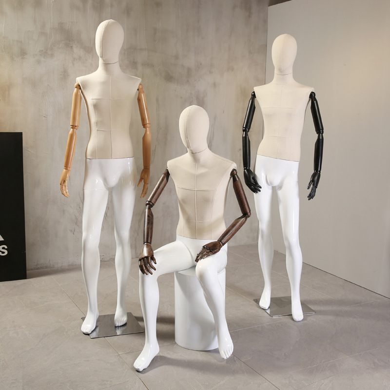 Modelo apoyos de todo el cuerpo de los hombres tienda de ropa escaparate maniquí modelo de soporte blanco pintura blanca móvil soporte de la mano