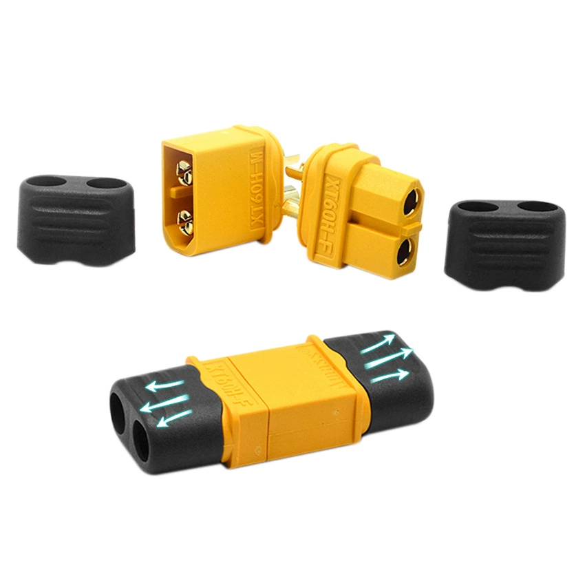 [现货批发艾迈斯Amass XT60H 铜镀金带护套接线端子航空插头连接器]