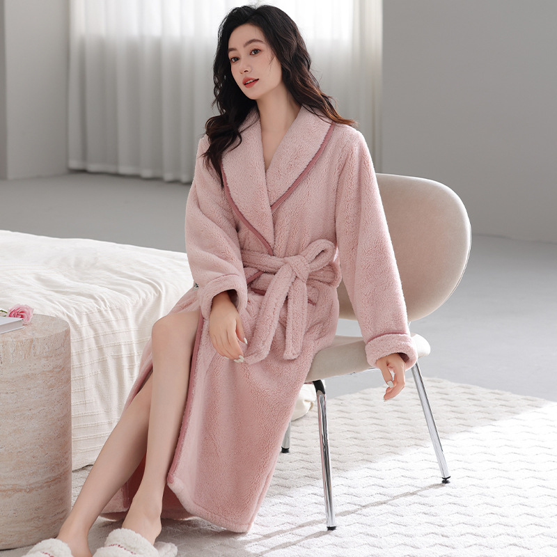 2025 New Style Nightgown for Women Autumn and Winter Coral Velvet Thickeneded Velvet Bathrobe Flannel Warm Bathrobe Women's Pajamas