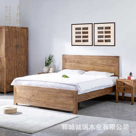 老榆木床全实木床做旧现代简约架子床中式大床双人床卧室婚床仿古