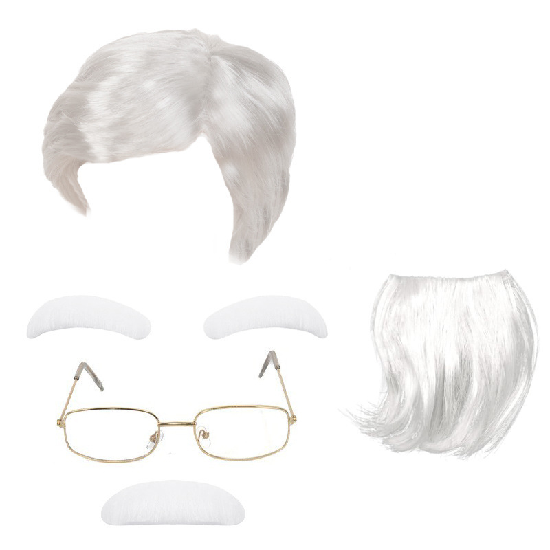 Grandpa Role Playing Old Professor Wig Retro Headgear Cross-border Hot Selling Props Beard Pipe Glasses