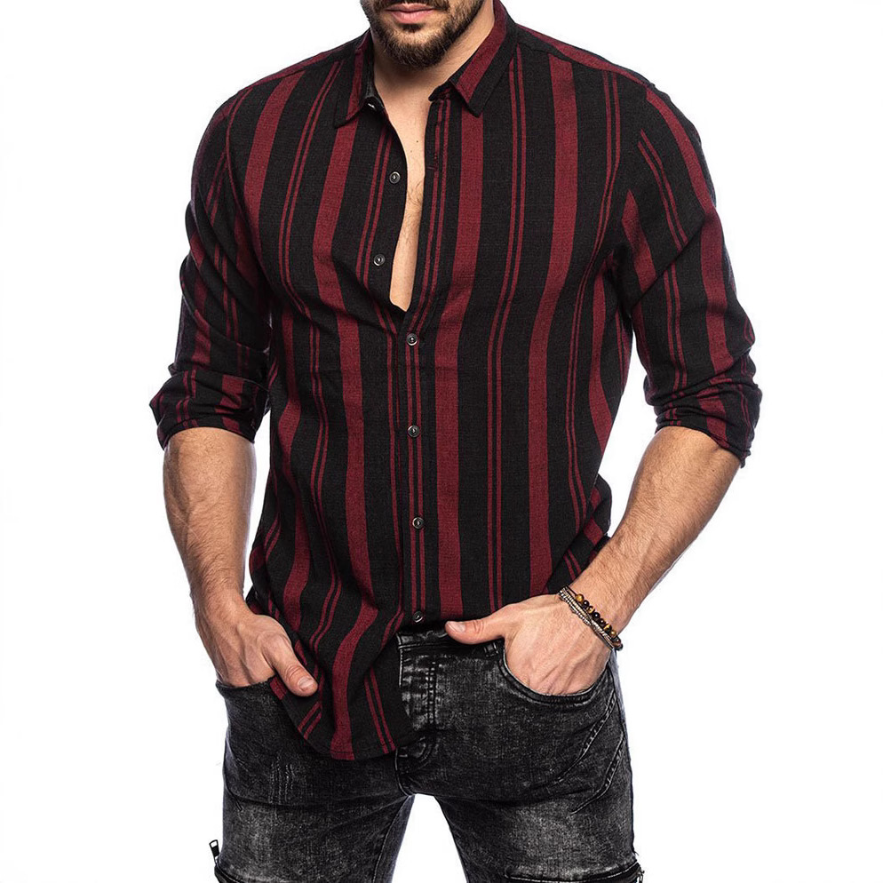 2023 camisa a rayas de los hombres de comercio exterior transfronterizo Top Delgado solapa multicolor camisa de manga larga casual tendencia de la moda