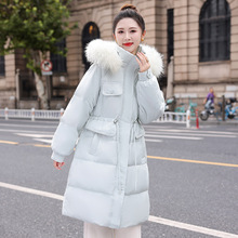 雅州鹿新款羽绒服女冬中长款保暖白鸭绒大毛领收腰时尚爆款外套