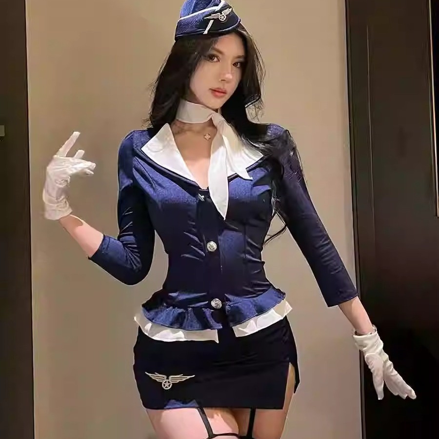 Meizi Elegant Sexy Female Police Stewardess Nightclub Uniform Temptation Sex Lingerie Role-playing Flight Sister Dress Temptation Pure Desire
