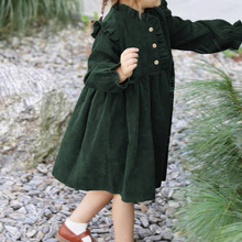 ins韩系女童装灯芯绒连衣裙 秋冬花边领长袖裙子厚洋气韩风公主裙