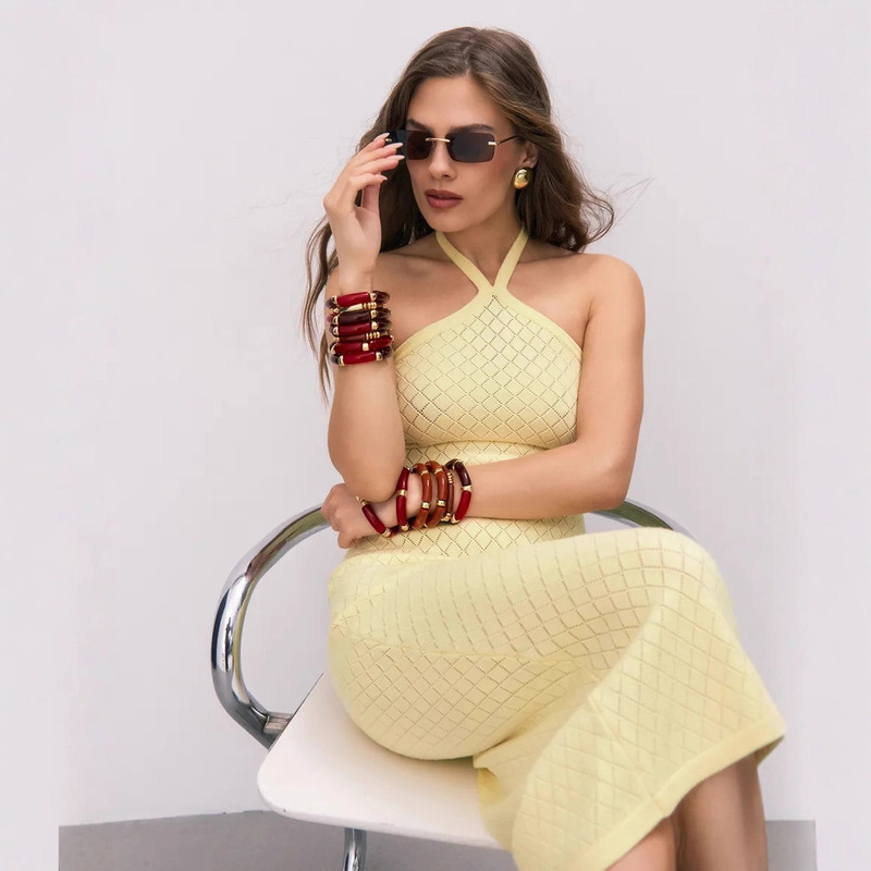 Pinterest Summer Dress Hollow-Out Halter Neck Sleeveless Tank Maxi Dress