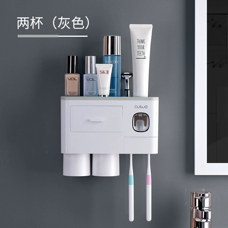 Wall-Mounted Toothbrush Holder Rack, Magnetic Suction with Toothpaste Squeezer, 2–4 Cups