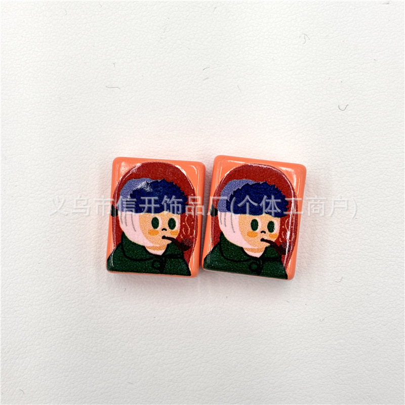 通孔亚克力名画印花长方块串珠笔配件手机链手工diy饰品散珠材料|undefined
