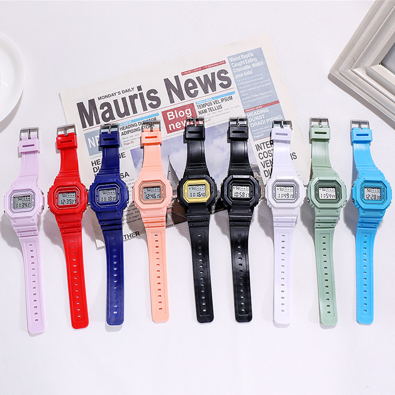 Matcha Green Solid Color Square Watch for Students and Teenagers Outdoor Sports Waterproof Multi-Functional Led Digital Watch