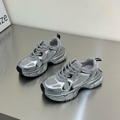厚底高揚お父さん靴女性の 2025 夏の新スタイルシルバー通気性メッシュ婦人靴軽量スポーツカジュアルシューズ
