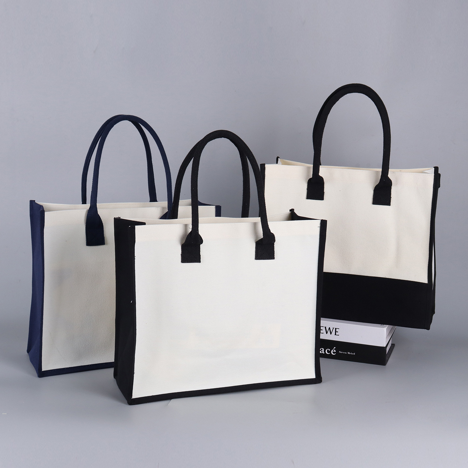 En stock bolso de costura de lona no impresa bolso de compras degradable pintado a mano bolso de mano diseño logotipo imprimible