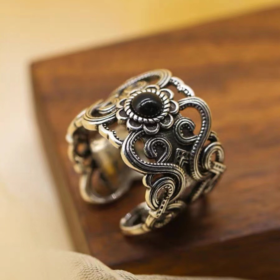 Vintage chinese totem ring voor dames brede designer ring_voghion.com