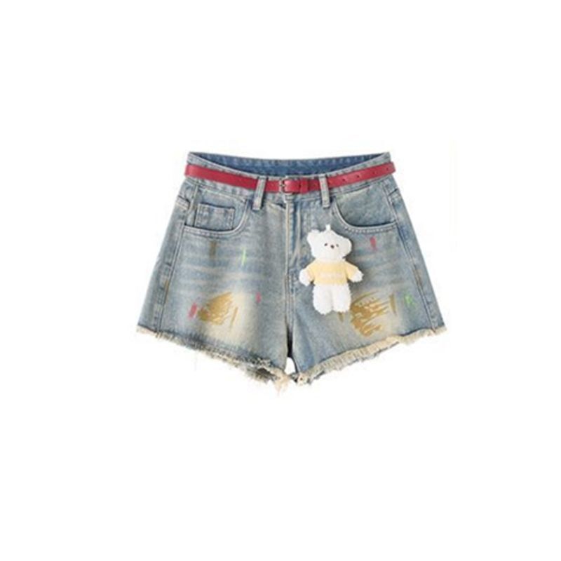 Graffiti Frayed Denim Shorts for Women, Summer Vintage Distressed Versatile High-Waisted Loose Slimming A-Line Wide-Leg Hot Pants