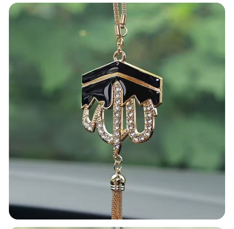 Cross-Border Middle East and Southeast Asia Zinc Alloy Tianfang Zunming Diamond-Encrusted Hollow Design Car Rearview Mirror Pendant Car Hanging Accessory Manufacturer
