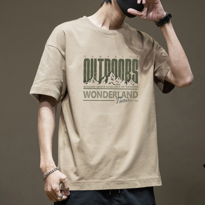 200G Heavy Cotton Short-sleeved T-shirt Men's Summer Windmill Printing Large Size Loose T-shirt Base Shirt Trend 200G Heavy Cotton Short-sleeved T-shirt Men's Summer Windmill Printing Large Size Loose T-shirt Base Shirt Trend