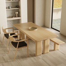 侘寂风实木餐桌现代简约原木风家庭饭桌长方形办公桌工作台小户型