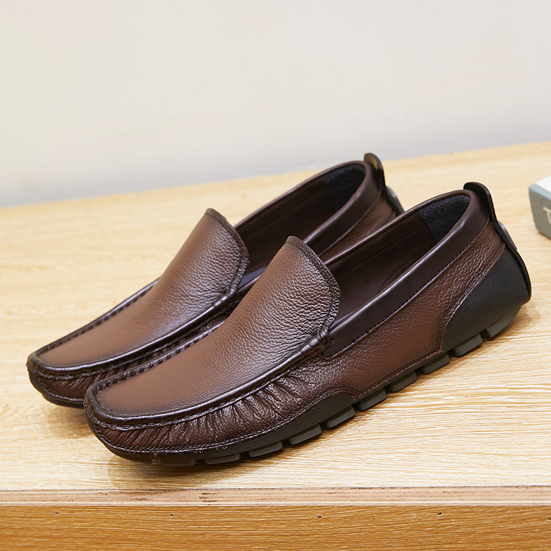 New single-layer leather bean shoes comfortable breathable flat men's leather shoes_voghion.com