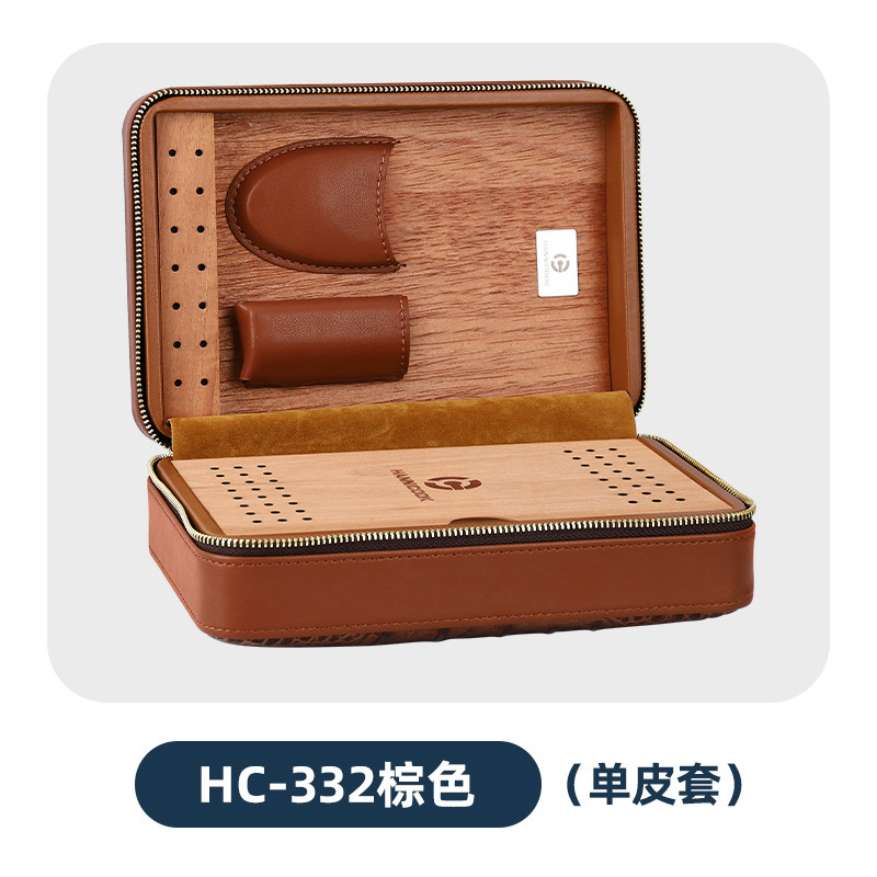 Hannikokシガー皮カバーシダーウッド内張り4本入り旅行服保湿シガー携帯ケース保湿バッグ|undefined