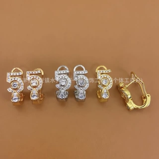 现货V金精工5字满钻耳环手工镶嵌高品质时尚精致数字耳拍厂家直销