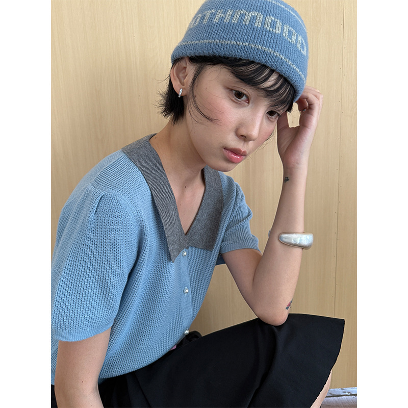 [Clearance No Returns] Allo 2025 Autumn Korean Style Knitted Cardigan Women's Button-Down Short Sleeve Top 19239