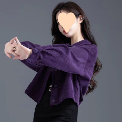 酱紫色灯芯绒外套女士秋冬季2025新款爆款洋气小个子条绒短款上衣