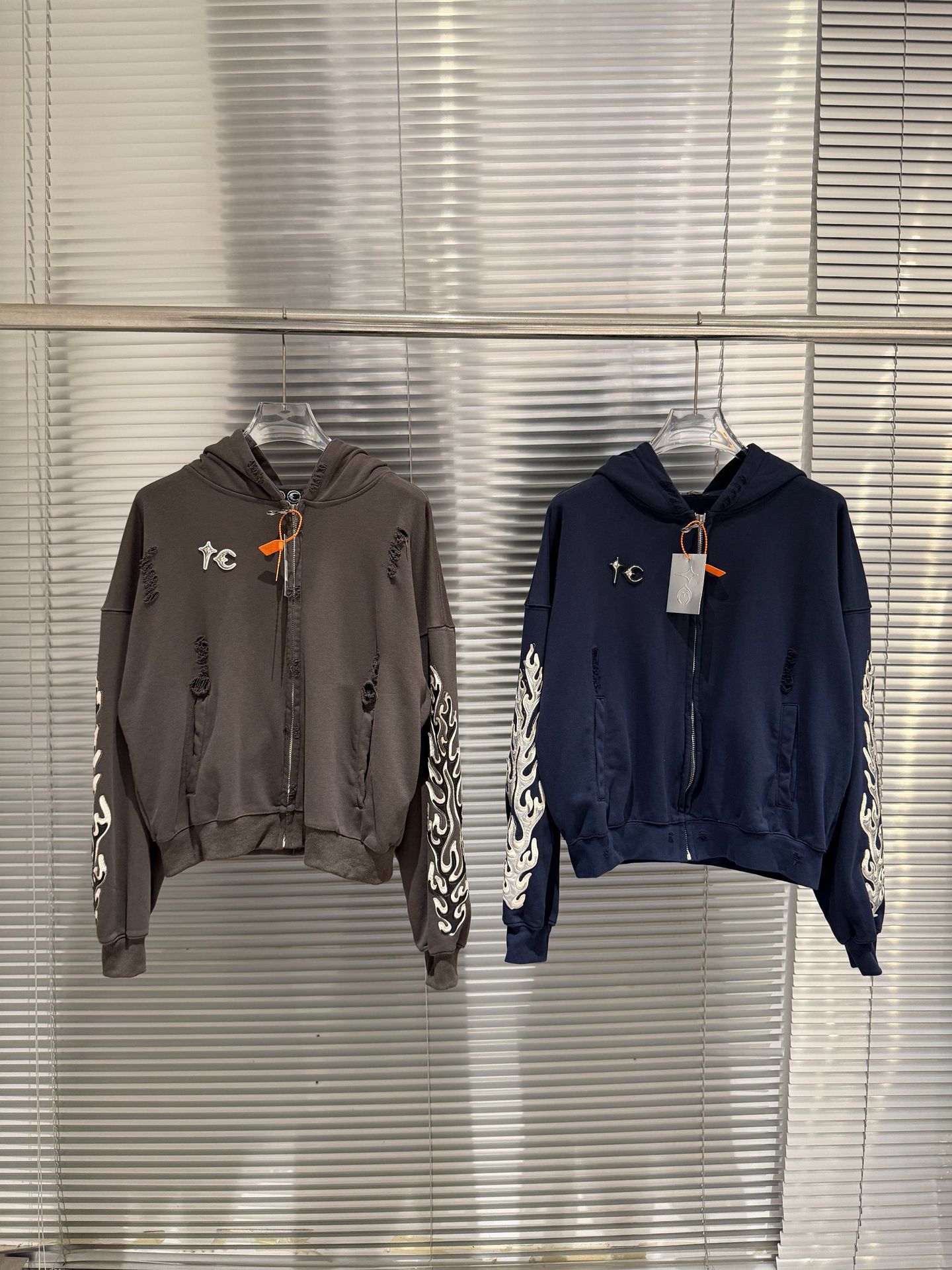 GMABCD Unisex Distressed Embroidered Zip-Up Hoodie – Relaxed Streetwear Jacket - detail 13