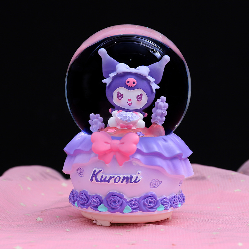 New Rose Kuromi Crystal Ball Music Box Cute Cartoon Glowing Snow Music Box Children's Birthday Gift