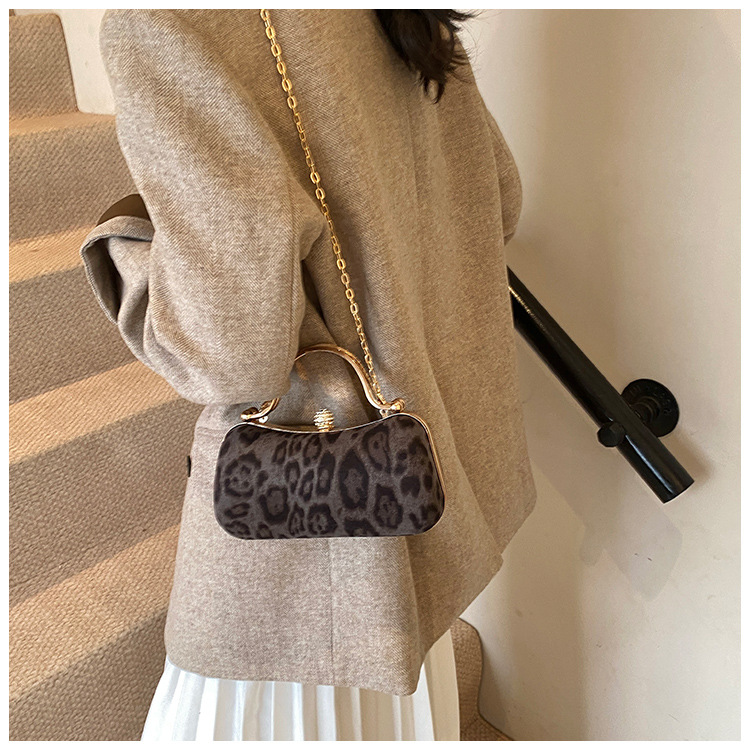 European and American style leopard print chain small square bag for women, 2024 new Korean style fashionable single-shoulder bag, flared crossbody dinner bag undefined