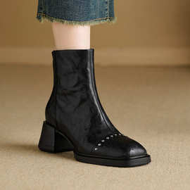 女靴女鞋小众轻奢2025秋冬手工复古外贸跨境忆短靴丁靴