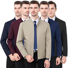 2023秋立翻领中年夹克男式高档茄克爸爸外套商务休闲百搭男装大码