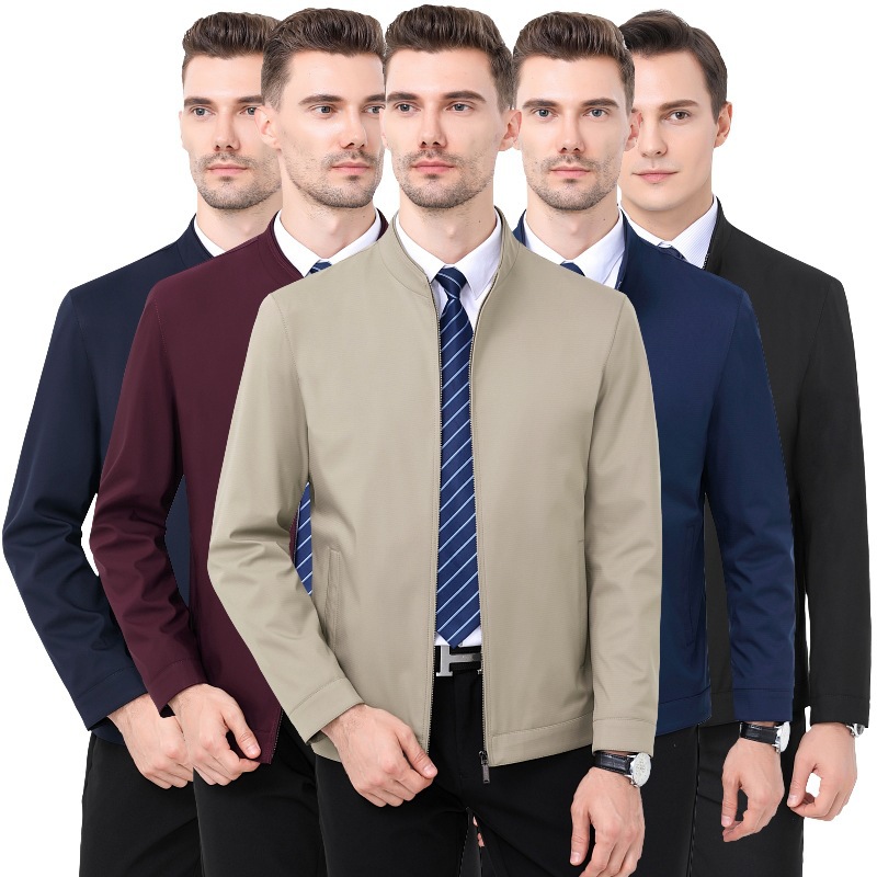 2023秋立翻领中年夹克男式高档茄克爸爸外套商务休闲百搭男装大码