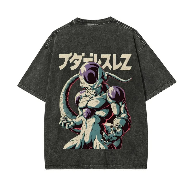 Cross-Border European Size Pure Cotton Dragon Ball Printed Short-Sleeved T-Shirt Casual Summer Men's Streetwear Men's T-Shirt Washed