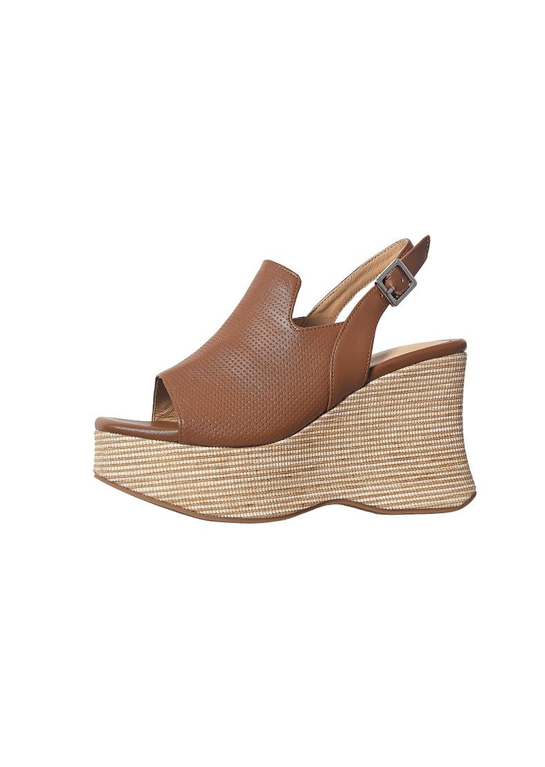 Sandal nữ hở mũi đế xuồng cao 10 cm quai hậu phong cách La Mã — màu nâu, màu trắng ngà chi tiết 18