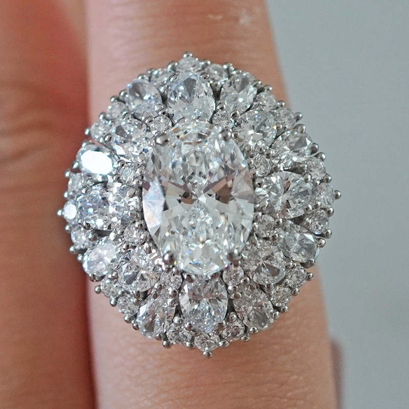 PT950 Platinum Cultivation Diamonds Ring lady Group set Full bore Ellipse Bud Pigeon eggs Diamond ring marry