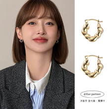 耳环小众设计感韩国ins风牛角包耳钉高级感耳圈耳纯银针耳饰女