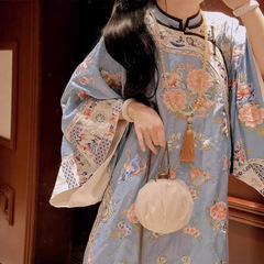 新中式国风晚清少奶奶复古印花蓝色上衣女2025秋季清汉女改良汉服