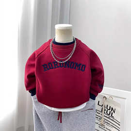 男童加绒卫衣秋冬款2025新款儿童一体绒打底衫上衣冬季潮男孩红色