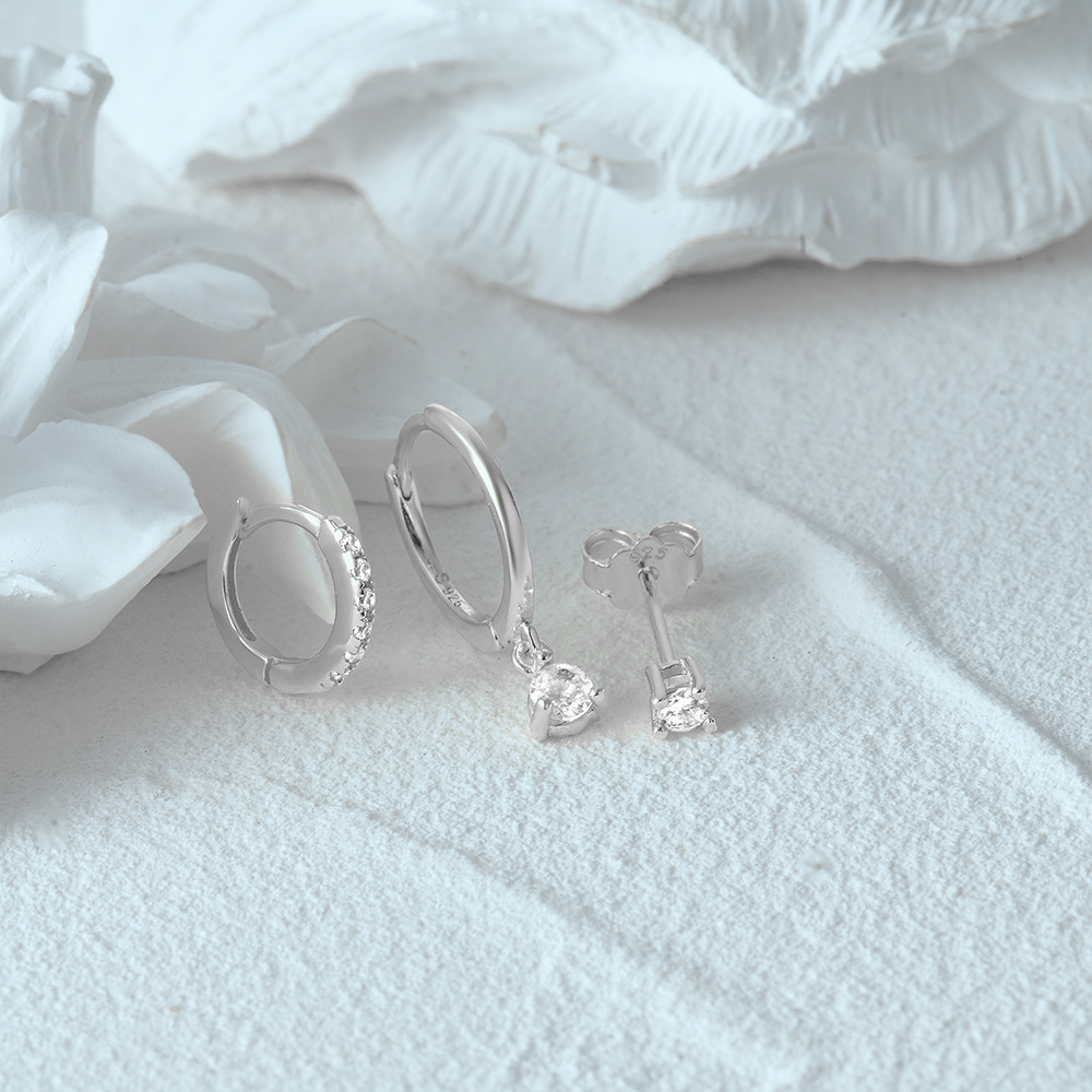 4g Weight Zircon Inlay Material Earrings Classification 3 Pieces Set Quantity Daily Occasion 925 Sterling Silver Material Geometric Pattern Women's Gender Plating, Inlay Design Simple Style Style 3 Pieces Set 925 Sterling Silver Zircon Geometric Earrings 12