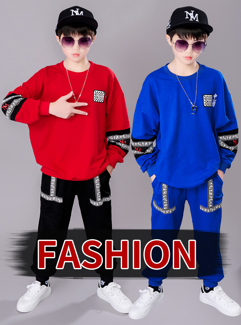 Kinder Kleidung 2023 Herbst Trendy Top Großen Rundhals Lose Pullover Zwei Stück Set Hübsche Jungen_voghion.com