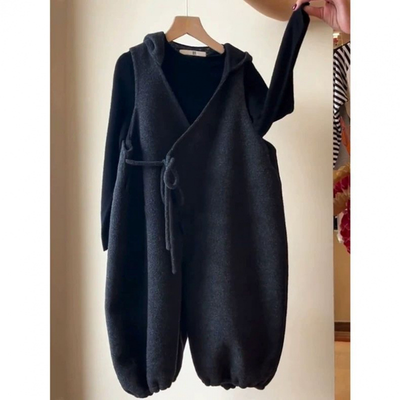 男女童秋冬连帽毛绒背带裤2025韩版儿童时髦潮流连体裤百搭裤子潮