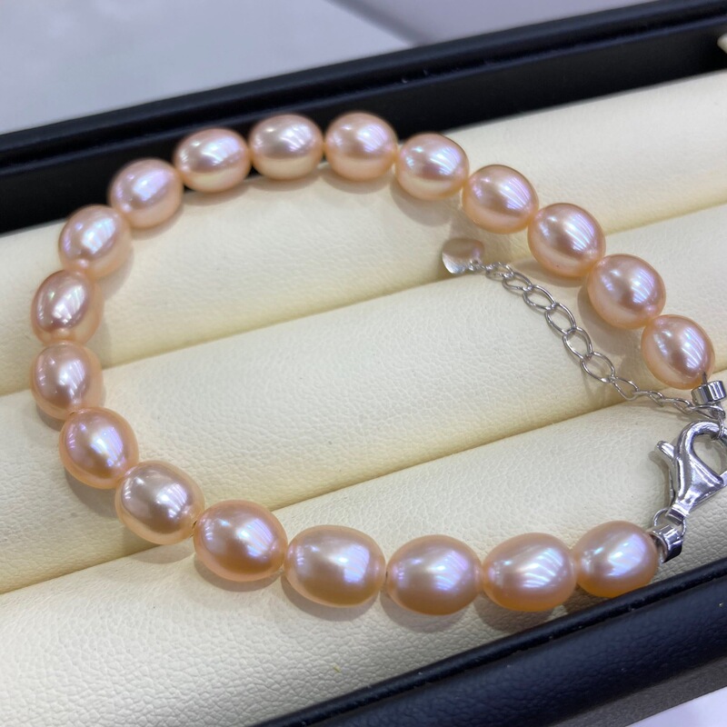 Cabernet Orange Light 6.5-7mm Freshwater Pearl Bracelet Women's Jewelry Gift for Mom Silver Buckle Real Pearls Cabernet Orange Light 6.5-7mm Freshwater Pearl Bracelet Women's Jewelry Gift for Mom Silver Buckle Real Pearls