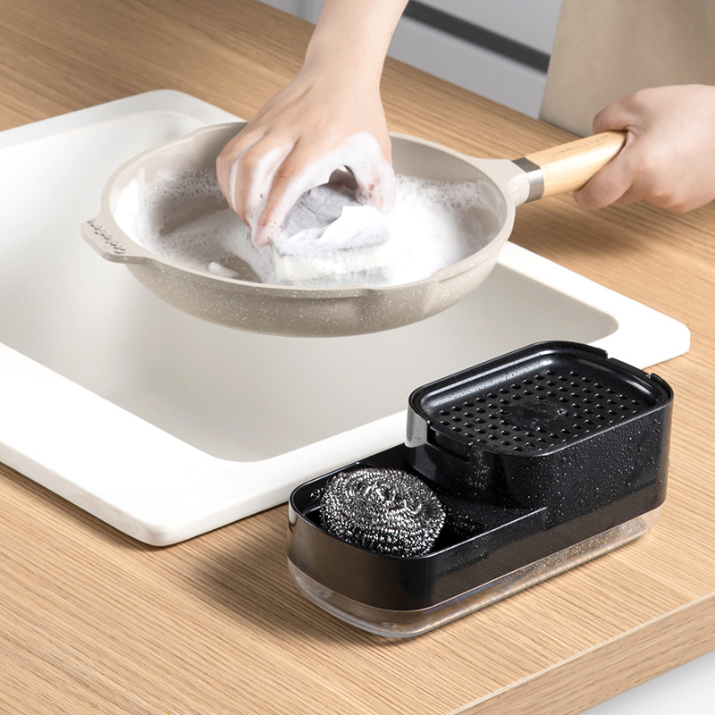 Utensilio de cocina para lavar platos, dispensador de jabón para platos tipo prensa, jabonera multifuncional, estante de almacenamiento para artículos de limpieza