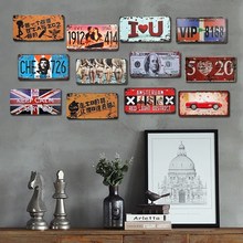 Vintage old license plate iron painting Wall Decor 15*30cm跨