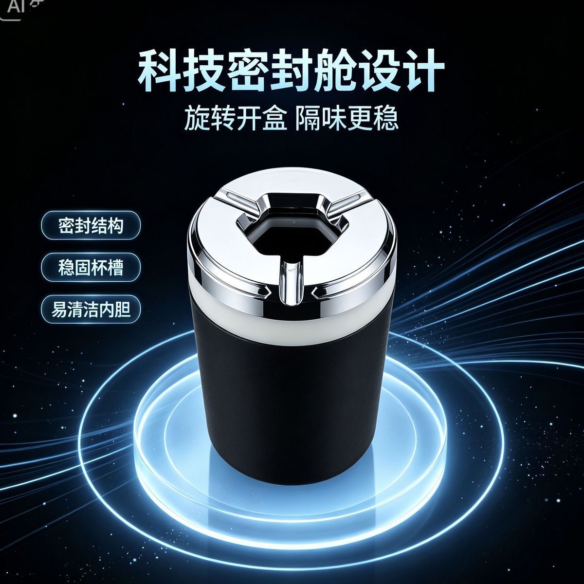 Car-mounted ashtray, anti-ash flying, high-end design, rotatable, with a lid, suitable for use in cars, homes, and office desks