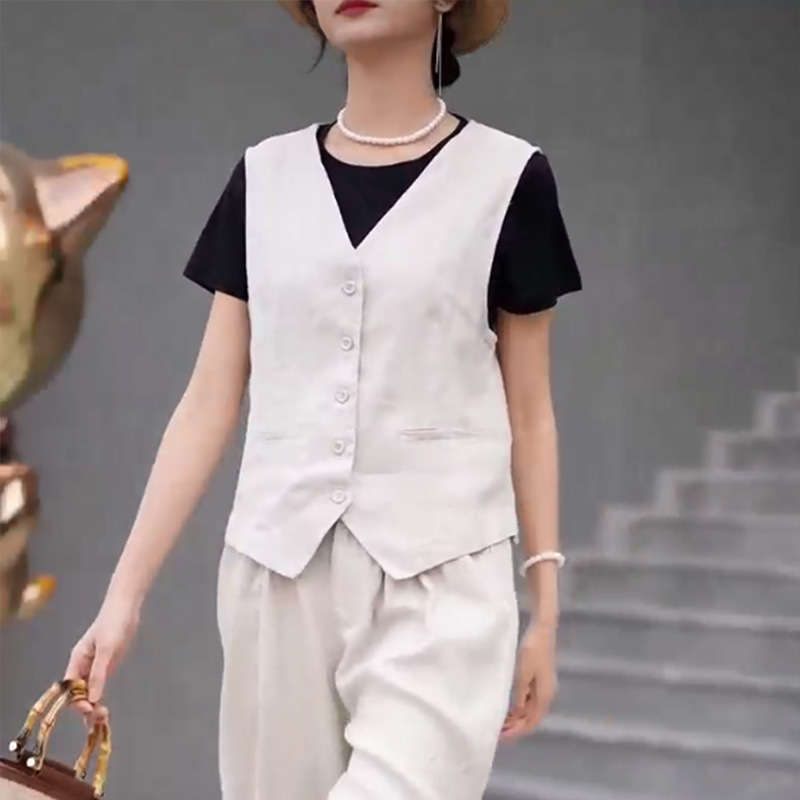 새로운 중국 스타일 여성을위한 리넨 조끼 여름 얇은 고급 2025 여성을위한 새로운 겉옷 유행 양복 조끼