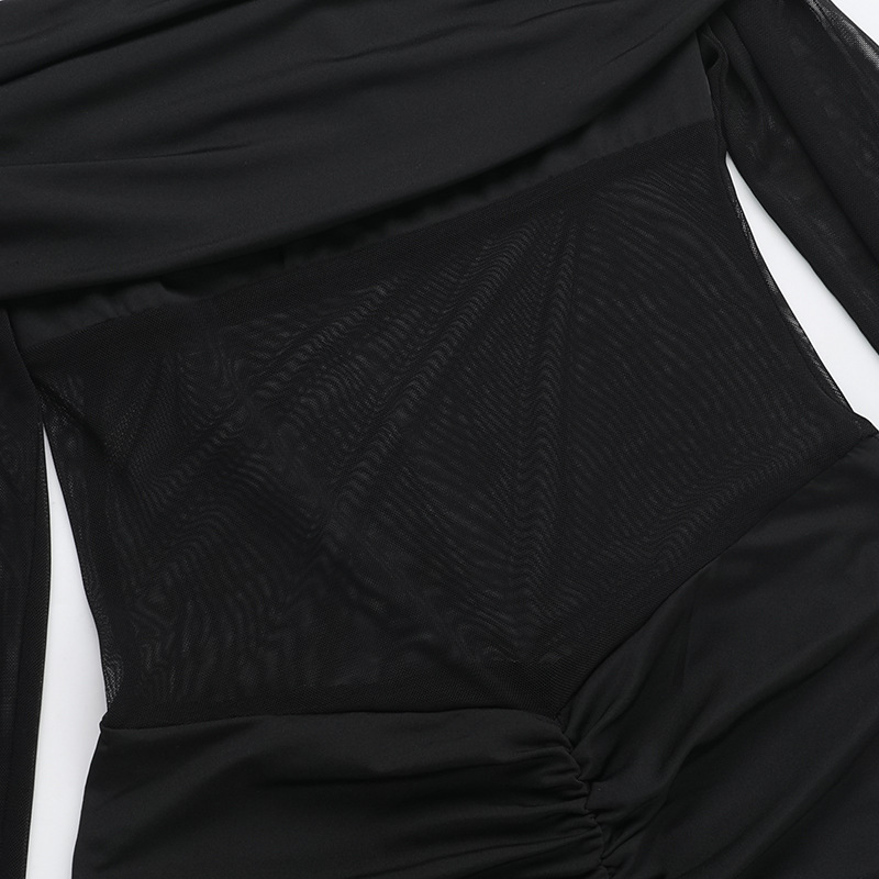 Fall Street Mesh Stitching off Shoulder Long Sleeve Jumpsuit Women