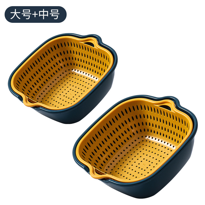 Cocina de doble capa de frutas y verduras canasta de drenaje canasta de almacenamiento de plástico de doble capa de 6 piezas canasta de lavado de verduras canasta de drenaje del fregadero