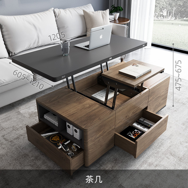 Mesa de café de elevación multifuncional que cambia la mesa de comedor de doble uso integrado pequeño apartamento ligero mesa de comedor plegable de lujo almacenamiento creativo multifuncional